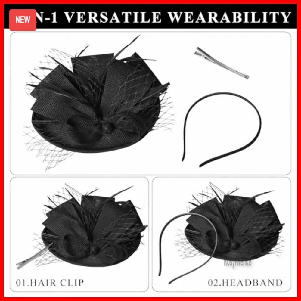 Women's Fascinator Hat with Feathers Mesh Headband Clip for Wedding Tea Party